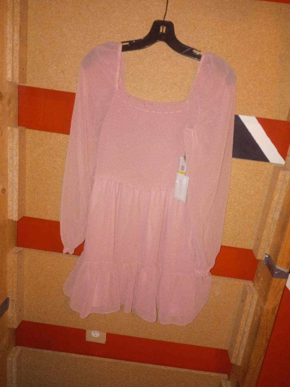 1.STATE Dress Size M Blush Pink Smocked Long Sleeve Ruffle Mini Tiered